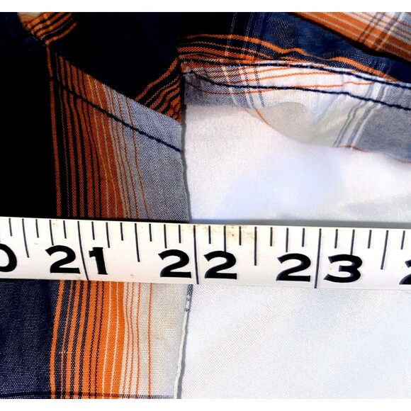 Cowboy Hardware Long Sleeve Button Front Pearl Snap Shirt Orange/Blue Plaid Med - Picture 6 of 9